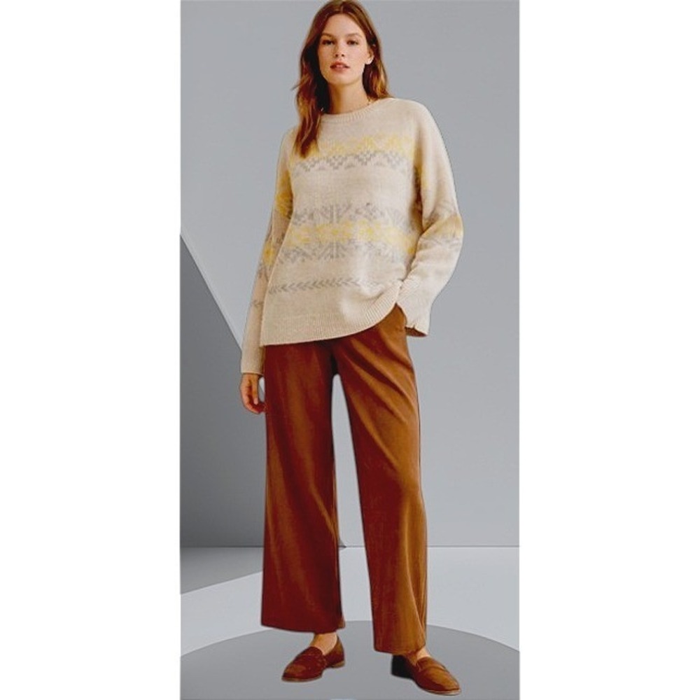 NWT Lucky Brand Fair Isle Sweater XL Womens Yellow Cream Soft Cozy Knit Pullover